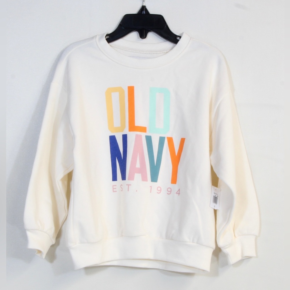Old Navy Kid's Unisex Cream Vintage Multicolor Logo Crewneck Sweatshirt Size 4T
